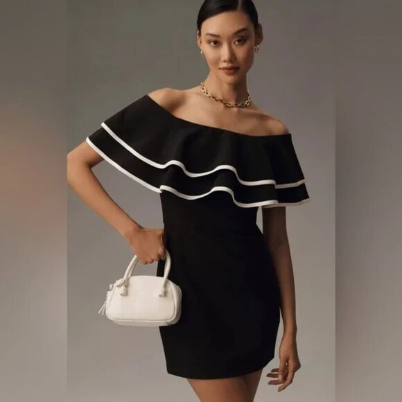 Anthropologie Endless Rose Off-The-Shoulder Ruffle Mini Dress - Picture 1 of 5